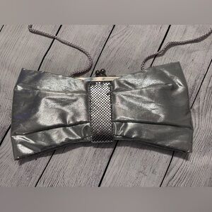 Women’s Kate Landry clutch crossbody silver purse bow-tie shape with clasp